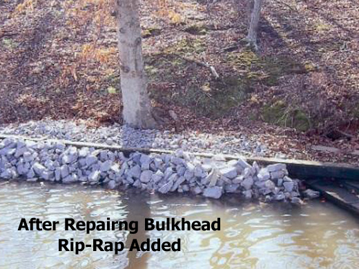 Shoreline Specialists repair bulkhead - then add stone and rip-rap