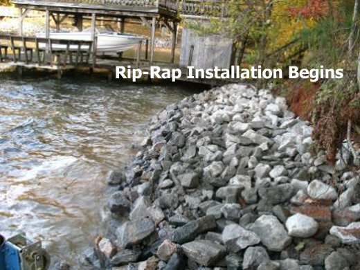 Rip-Rap used for shoreline erosion control Lake Gaston