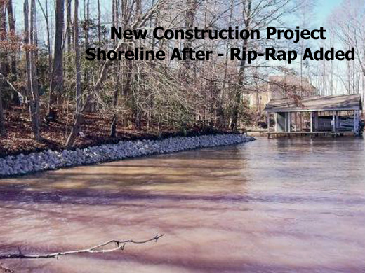 Rip-Rap Protects Shoreline on New Construction Project
