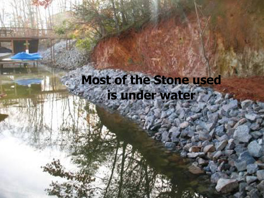Rip Rap Stone used to control shorelines of Lake Gaston