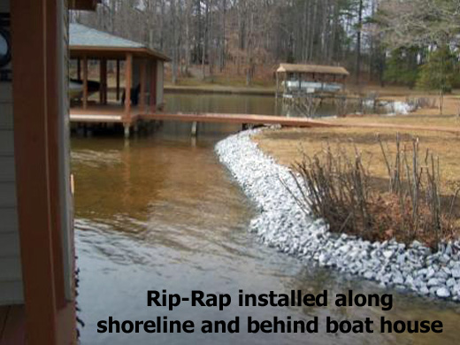 Rip-rap installed along Lake Gaston shorelines