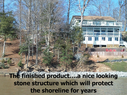 Stone Structure protects Lake Gaston Shorelines