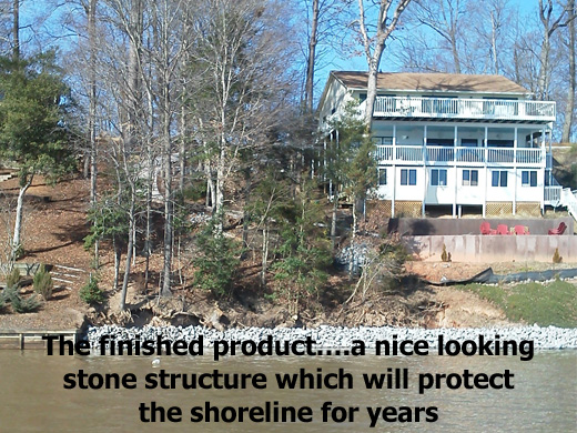 Stone Structure protects Lake Gaston Shorelines